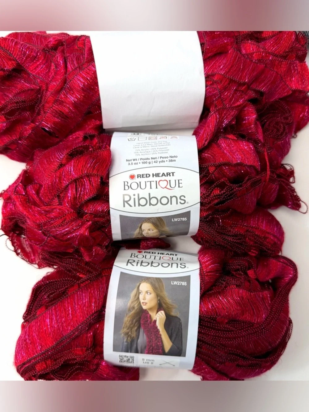 Red Heart Ruffle Ribbon Yarn Lot 5 Skeins Scarf Crochet Knit DIY